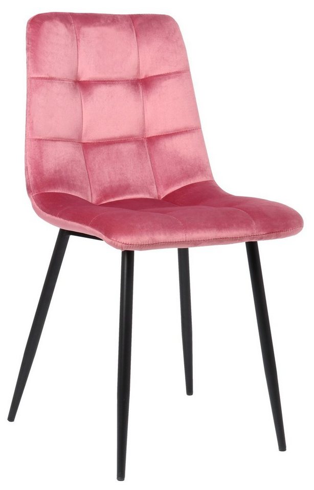 TPFLiving Esszimmerstuhl Till mit hochwertig gepolsterter Sitzfläche - Konferenzstuhl (Küchenstuhl - Esstischstuhl - Wohnzimmerstuhl - Polsterstuhl), Gestell: Metall schwarz - Sitzfläche: Samt pink von TPFLiving