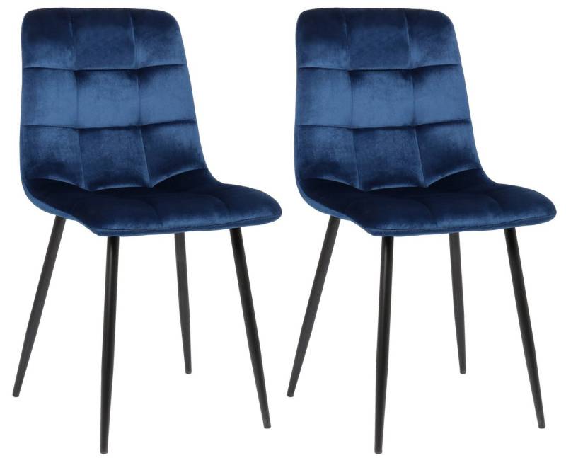 TPFLiving Esszimmerstuhl Till mit hochwertig gepolsterter Sitzfläche - Konferenzstuhl (Küchenstuhl - Esstischstuhl - Wohnzimmerstuhl - Polsterstuhl, 2 St), Gestell: Metall schwarz - Sitzfläche: Samt blau von TPFLiving