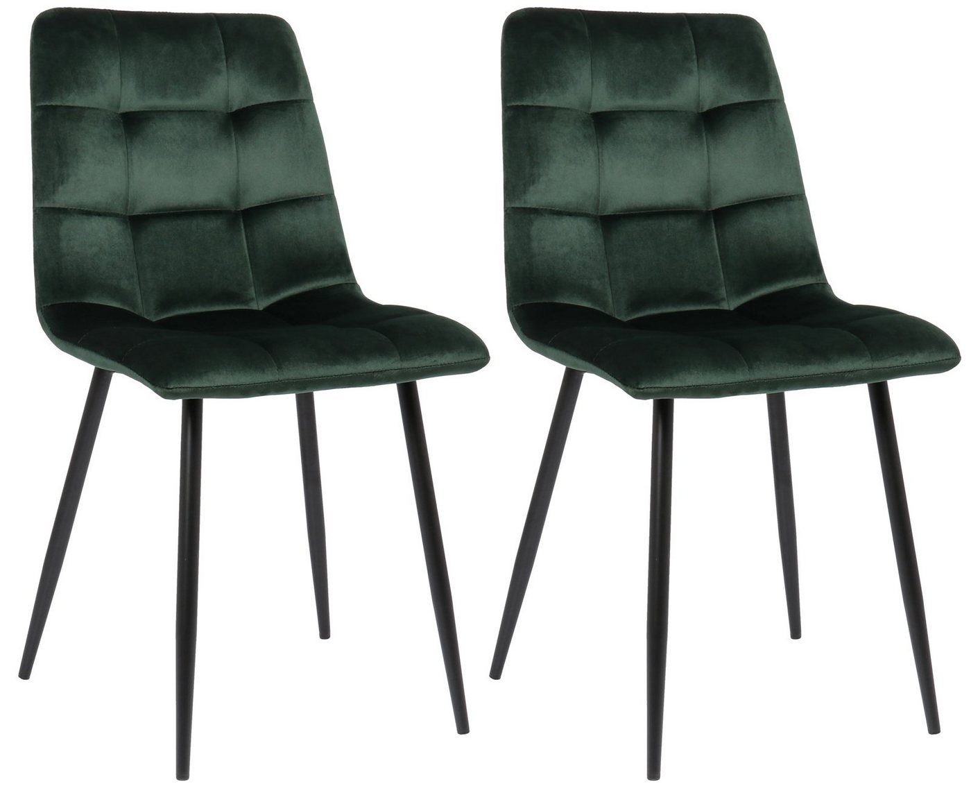 TPFLiving Esszimmerstuhl Till mit hochwertig gepolsterter Sitzfläche - Konferenzstuhl (Küchenstuhl - Esstischstuhl - Wohnzimmerstuhl - Polsterstuhl, 2 St), Gestell: Metall schwarz - Sitzfläche: Samt grün von TPFLiving