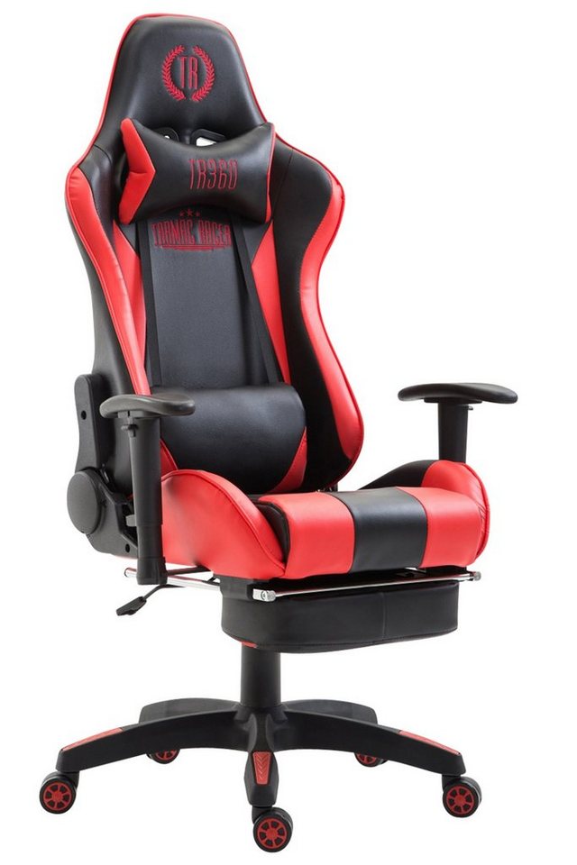 TPFLiving Gaming-Stuhl Boack mit bequemer ergonomisch geformter Rückenlehne (Schreibtischstuhl, Drehstuhl, Chefsessel, Gamingstuhl), Gestell: Kunststoff schwarz - Sitzfläche: Kunstleder schwarz/rot von TPFLiving