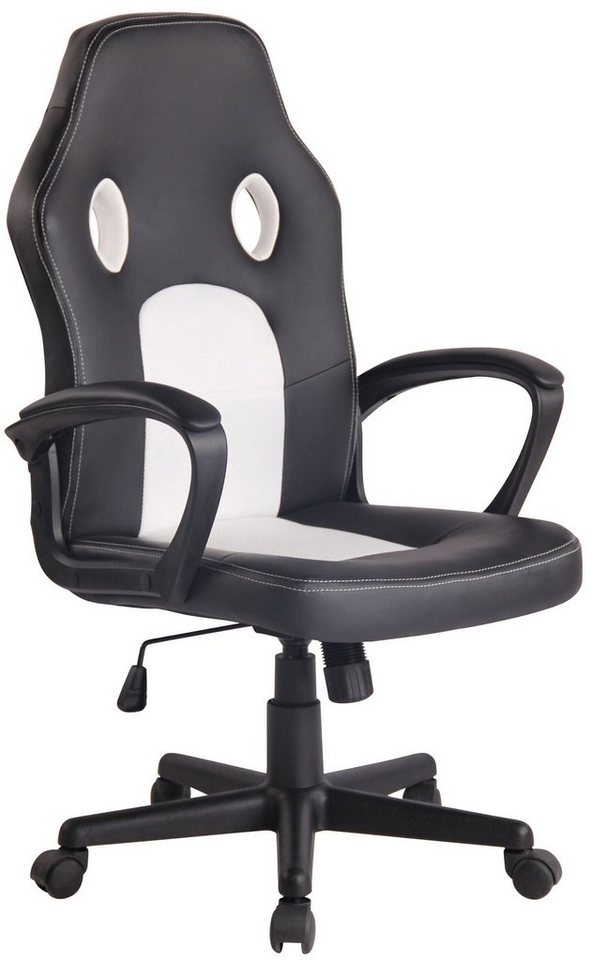 TPFLiving Gaming-Stuhl Elon mit bequemer Rückenlehne - höhenverstellbar und 360° drehbar (Schreibtischstuhl, Drehstuhl, Chefsessel, Bürostuhl XXL), Gestell: Kunststoff schwarz - Sitz: Kunstleder, Netzbezug schwarz/weiß von TPFLiving