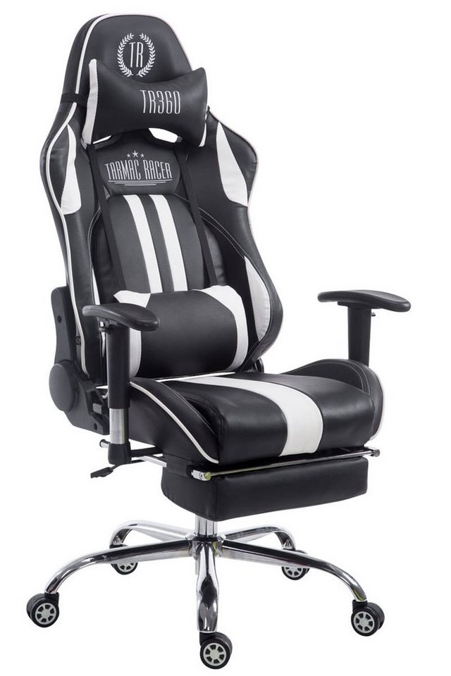 TPFLiving Gaming-Stuhl Limitless-2 mit bequemer Rückenlehne - höhenverstellbar - 360° drehbar (Schreibtischstuhl, Drehstuhl, Gamingstuhl, Racingstuhl, Chefsessel), Gestell: Metall chrom - Sitzfläche: Kunstleder schwarz/weiß von TPFLiving