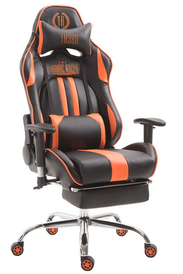 TPFLiving Gaming-Stuhl Limitless-2 mit bequemer Rückenlehne - höhenverstellbar - 360° drehbar (Schreibtischstuhl, Drehstuhl, Gamingstuhl, Racingstuhl, Chefsessel), Gestell: Metall chrom - Sitzfläche: Kunstleder schwarz/orange von TPFLiving