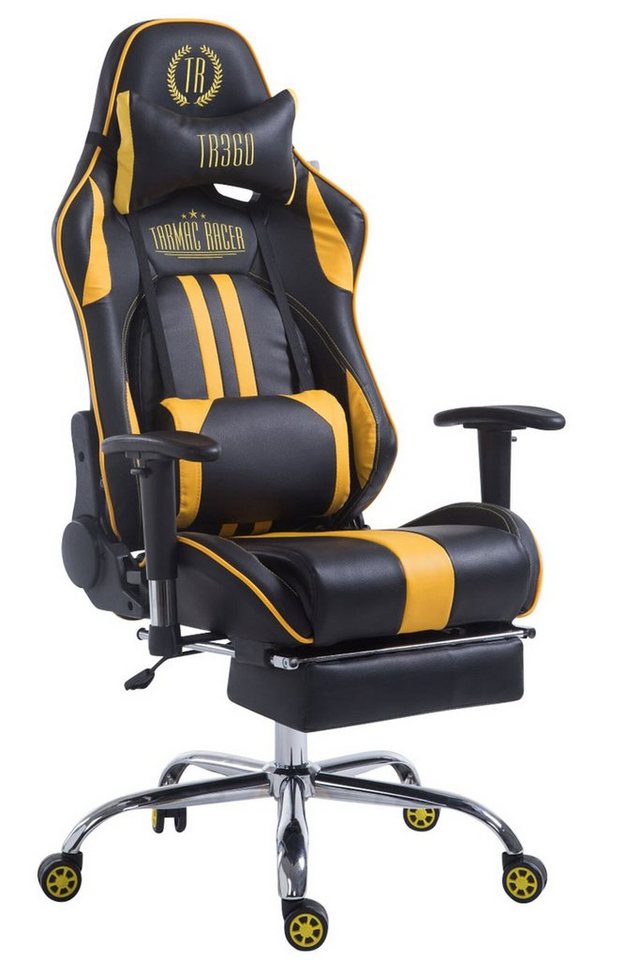 TPFLiving Gaming-Stuhl Limitless-2 mit bequemer Rückenlehne - höhenverstellbar - 360° drehbar (Schreibtischstuhl, Drehstuhl, Gamingstuhl, Racingstuhl, Chefsessel), Gestell: Metall chrom - Sitzfläche: Kunstleder schwarz/gelb von TPFLiving