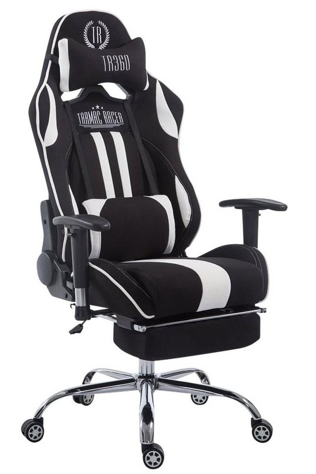 TPFLiving Gaming-Stuhl Limitless-2 mit bequemer Rückenlehne - höhenverstellbar - 360° drehbar (Schreibtischstuhl, Drehstuhl, Gamingstuhl, Racingstuhl, Chefsessel), Gestell: Metall chrom - Sitzfläche: Stoff schwarz/weiß von TPFLiving