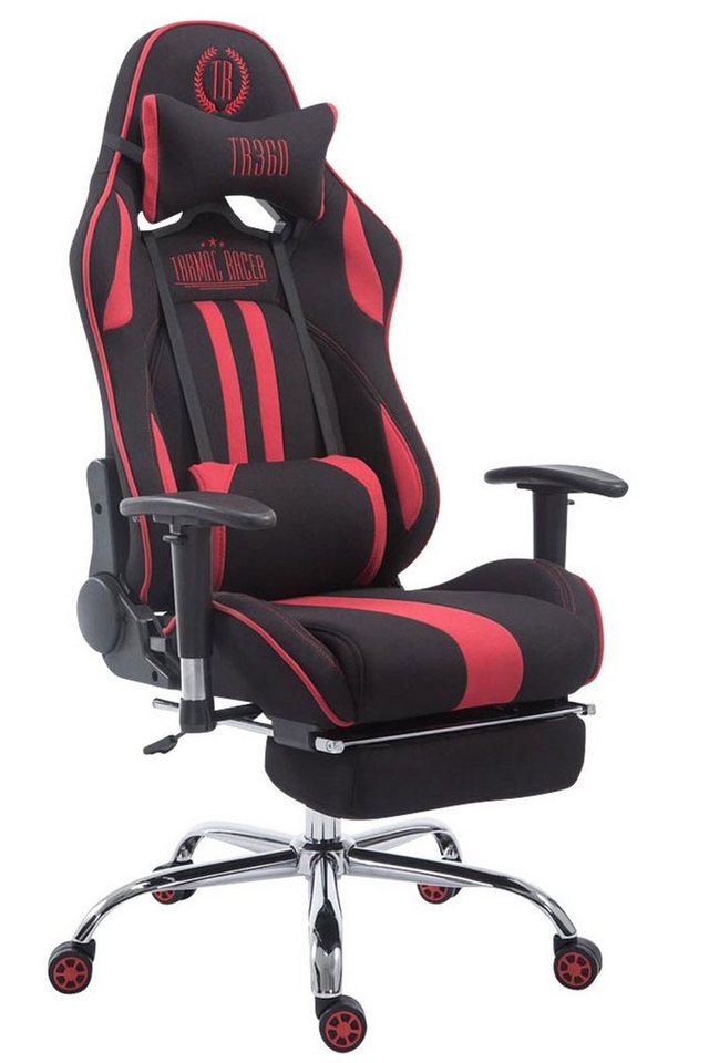 TPFLiving Gaming-Stuhl Limitless-2 mit bequemer Rückenlehne - höhenverstellbar - 360° drehbar (Schreibtischstuhl, Drehstuhl, Gamingstuhl, Racingstuhl, Chefsessel), Gestell: Metall chrom - Sitzfläche: Stoff schwarz/rot von TPFLiving