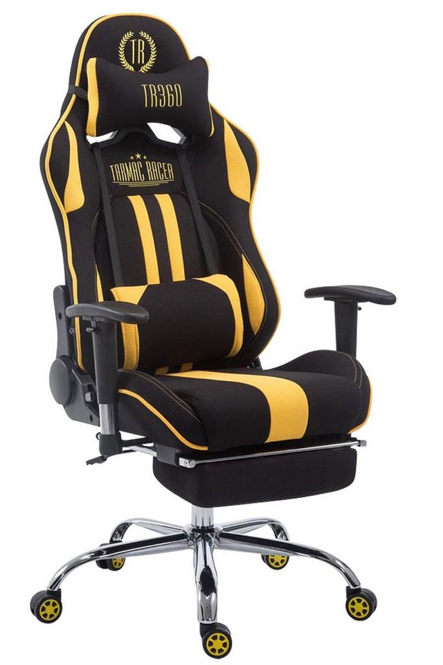 TPFLiving Gaming-Stuhl Limitless-2 mit bequemer Rückenlehne - höhenverstellbar - 360° drehbar (Schreibtischstuhl, Drehstuhl, Gamingstuhl, Racingstuhl, Chefsessel), Gestell: Metall chrom - Sitzfläche: Stoff schwarz/gelb von TPFLiving