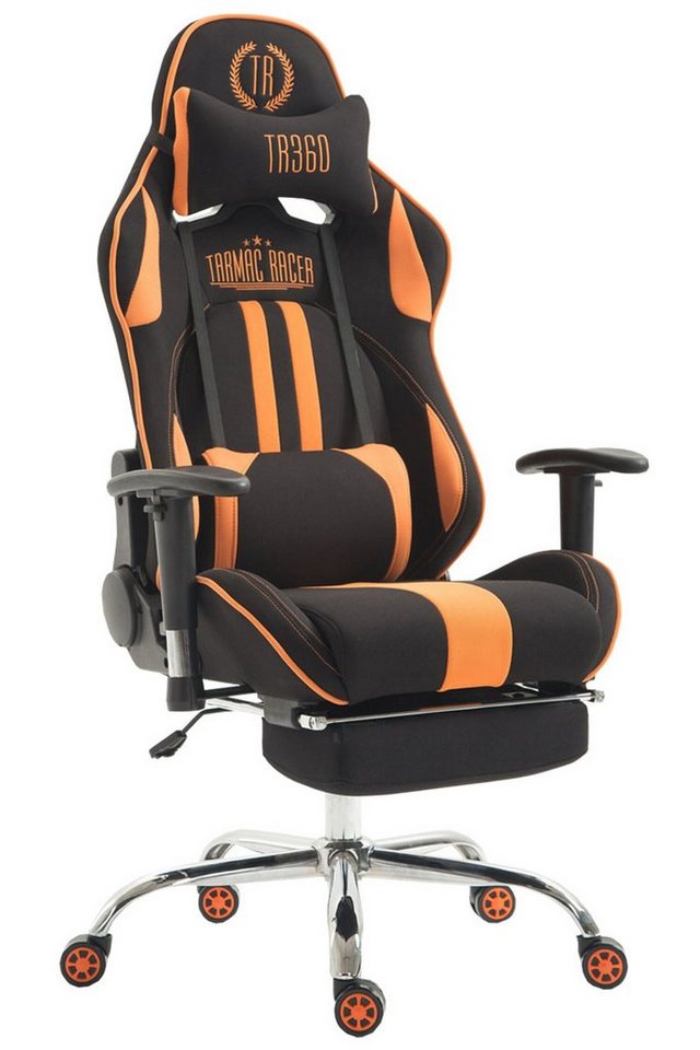 TPFLiving Gaming-Stuhl Limitless mit bequemer Rückenlehne - höhenverstellbar und 360° drehbar (Schreibtischstuhl, Drehstuhl, Gamingstuhl, Racingstuhl, Chefsessel), Gestell: Metall chrom - Sitzfläche: Stoff schwarz/orange von TPFLiving