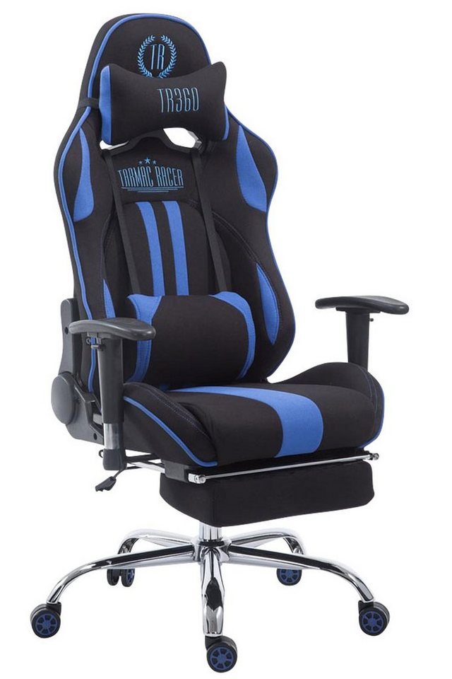TPFLiving Gaming-Stuhl Limitless mit bequemer Rückenlehne - höhenverstellbar und 360° drehbar (Schreibtischstuhl, Drehstuhl, Gamingstuhl, Racingstuhl, Chefsessel), Gestell: Metall chrom - Sitzfläche: Stoff schwarz/blau von TPFLiving
