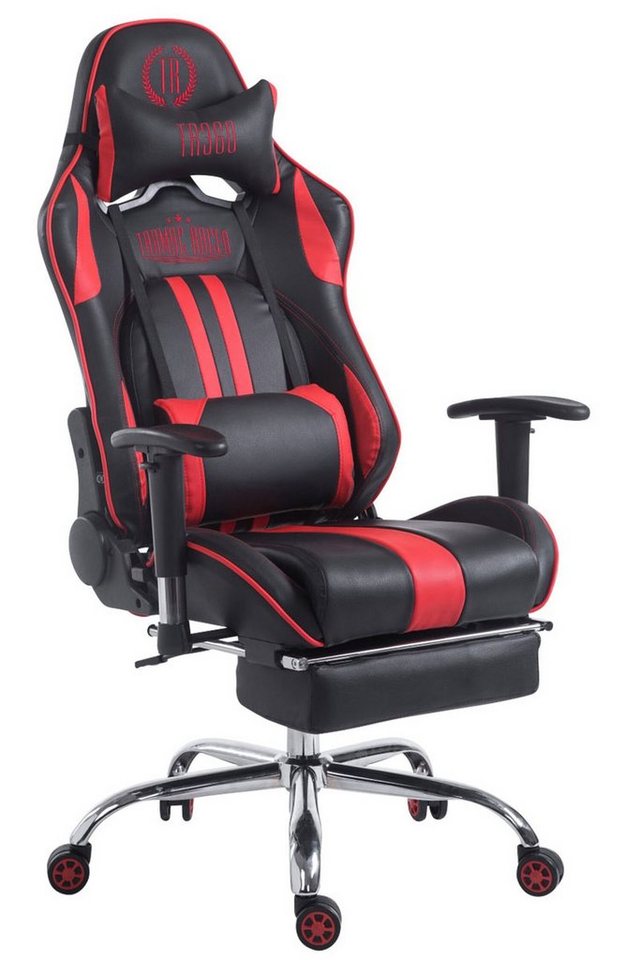 TPFLiving Gaming-Stuhl Limitless mit bequemer Rückenlehne - höhenverstellbar und 360° drehbar (Schreibtischstuhl, Drehstuhl, Gamingstuhl, Racingstuhl, Chefsessel), Gestell: Metall chrom - Sitzfläche: Kunstleder schwarz/rot von TPFLiving