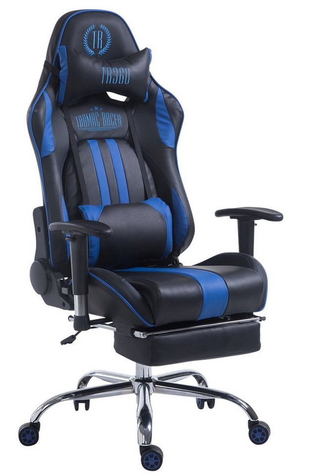 TPFLiving Gaming-Stuhl Limitless mit bequemer Rückenlehne - höhenverstellbar und 360° drehbar (Schreibtischstuhl, Drehstuhl, Gamingstuhl, Racingstuhl, Chefsessel), Gestell: Metall chrom - Sitzfläche: Kunstleder schwarz/blau von TPFLiving