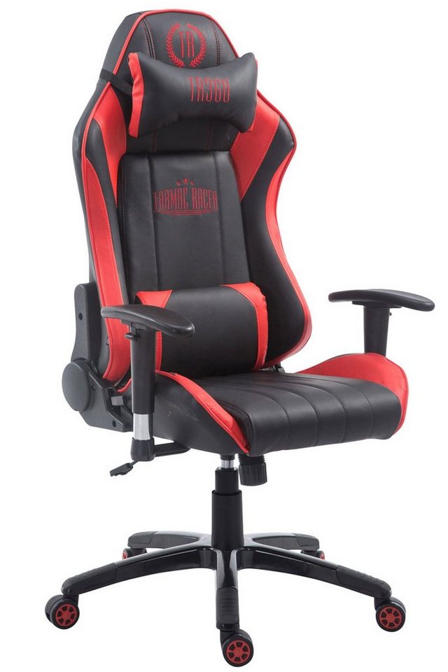 TPFLiving Gaming-Stuhl Shiva 2 mit bequemer Rückenlehne - höhenverstellbar und 360° drehbar (Schreibtischstuhl, Drehstuhl, Gamingstuhl, Racingstuhl, Chefsessel), Gestell: Kunststoff schwarz - Sitzfläche: Kunstleder schwarz/rot von TPFLiving
