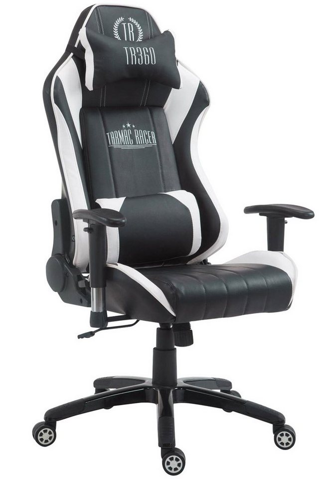 TPFLiving Gaming-Stuhl Shiva mit bequemer Rückenlehne - höhenverstellbar und 360° drehbar (Schreibtischstuhl, Drehstuhl, Gamingstuhl, Racingstuhl, Chefsessel), Gestell: Kunststoff schwarz - Sitzfläche: Kunstleder schwarz/weiß von TPFLiving