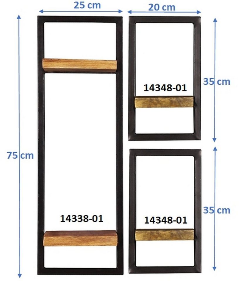 TPFLiving Hängeregal Casper - Regal-Set Wohnzimmer - Wandregal - Bücherregal, Wandregale im angesagten Industrial Style - Gestell Metall schwarz, Produktlinie: Wyoming - Breite: 50 cm, Höhe: 75 cm, Tiefe: 25 cm von TPFLiving