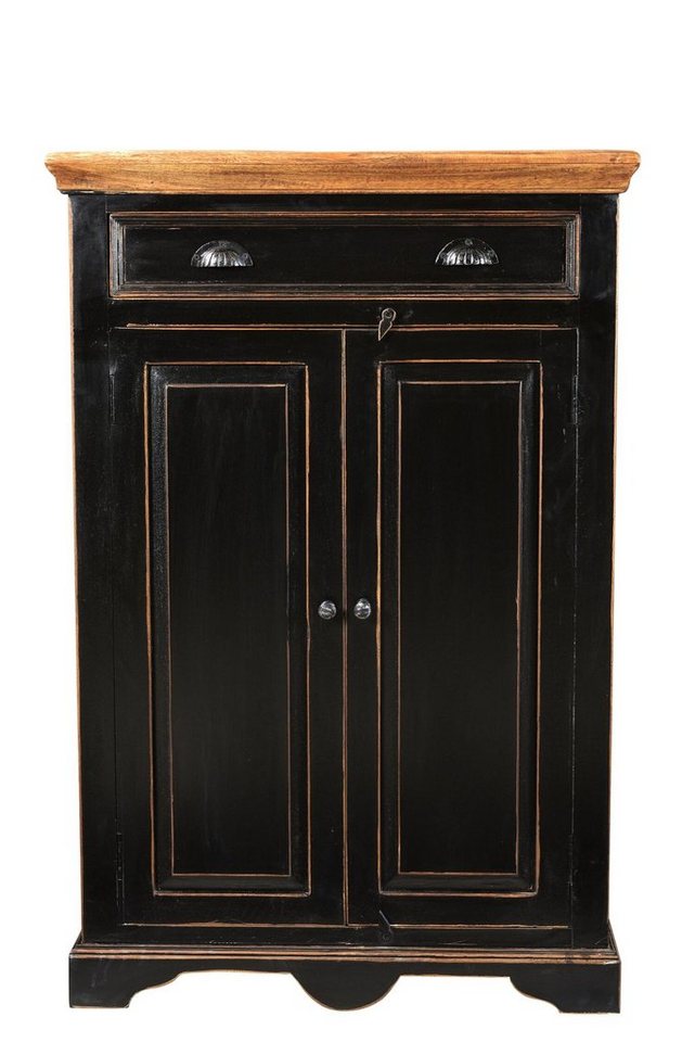 TPFLiving Highboard Kennewick - aus schwarzem Mangoholz (antikes Design - mit honigfarbener Deckplatte, Designer Schrank - Wohnzimmerschrank - Mehrzweckschrank), Produktlinie: Washington - Breite: 80 cm, Höhe: 120 cm, Tiefe: 38 cm von TPFLiving