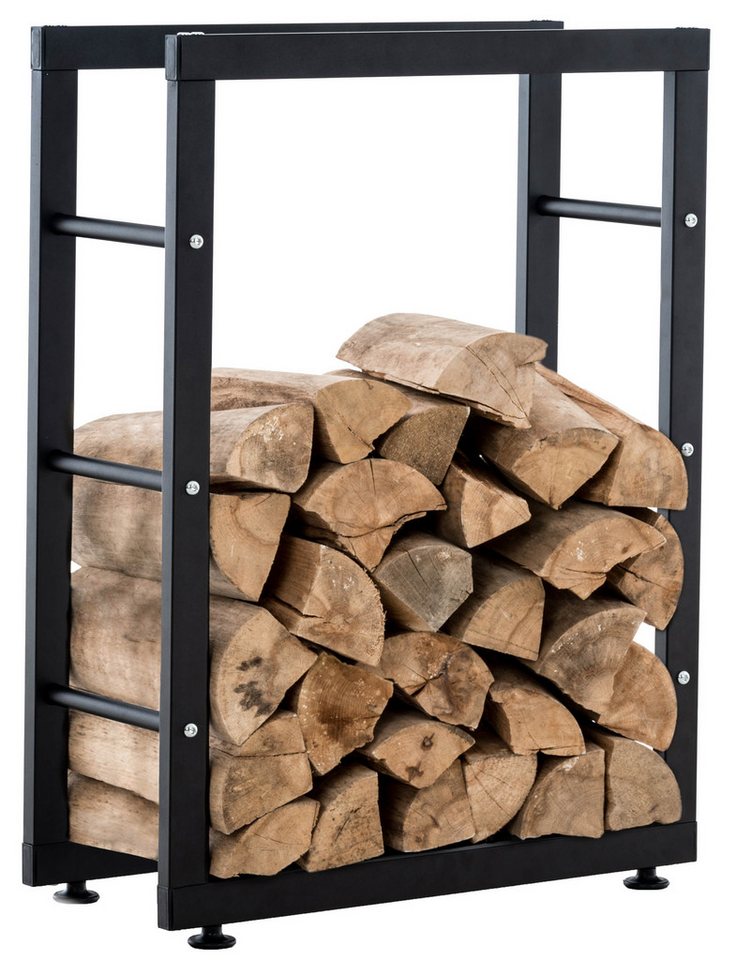 TPFLiving Kaminholzregal Kerry-II handgefertigt für Innen und Außen, BxTxH:40x25x80 cm, (Kaminholzkorb - Brennholzregal - Feuerholzregal), Für Wohnzimmer, Terrasse, Balkon - Gestell: Metall schwarz von TPFLiving
