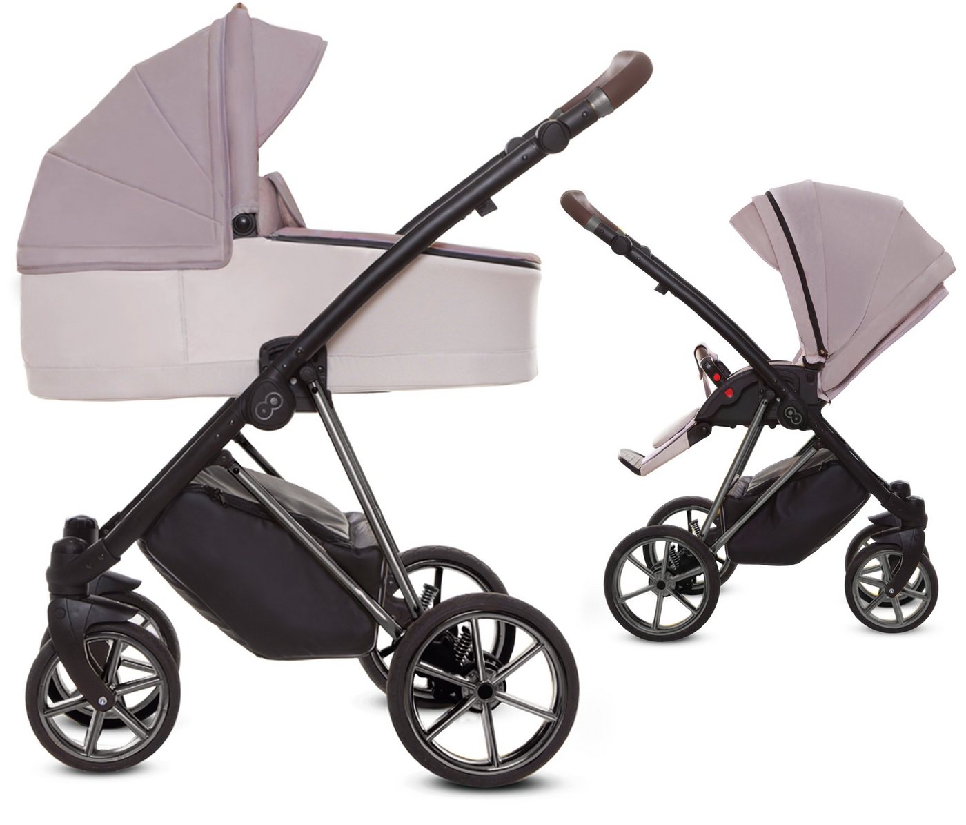 TPFLiving Kombi-Kinderwagen 2in1 Musse Ultra, Baby Buggy Babywanne 5-Punkt-Sicherheitsgurt, großes Zubehör-Set Kinderwagen 2 in 1 Stoff Pastell, Gestell Grau von TPFLiving