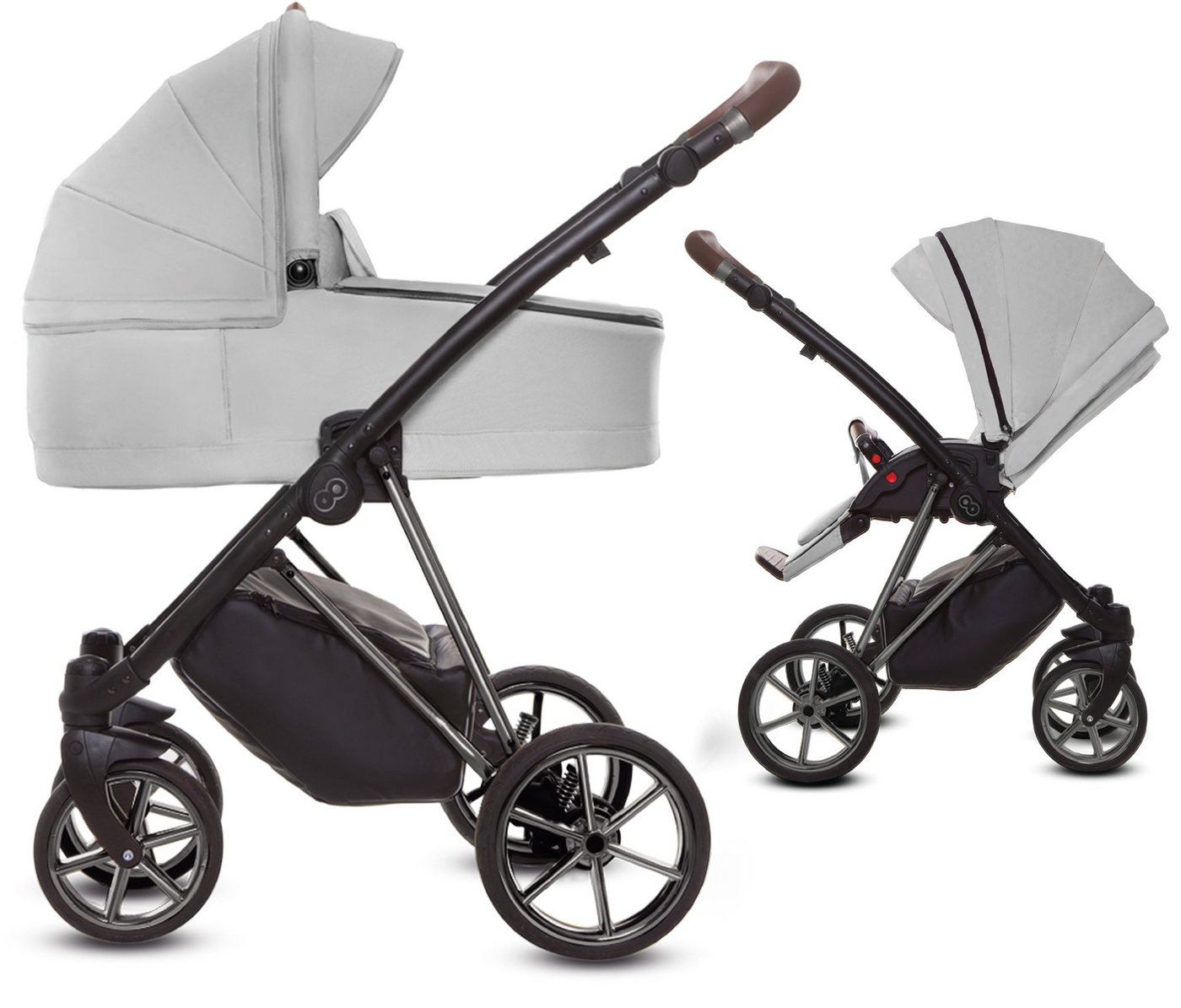 TPFLiving Kombi-Kinderwagen 2in1 Musse Ultra, Baby Buggy Babywanne 5-Punkt-Sicherheitsgurt, großes Zubehör-Set Kinderwagen 2 in 1 Stoff Zen, Gestell Grau von TPFLiving