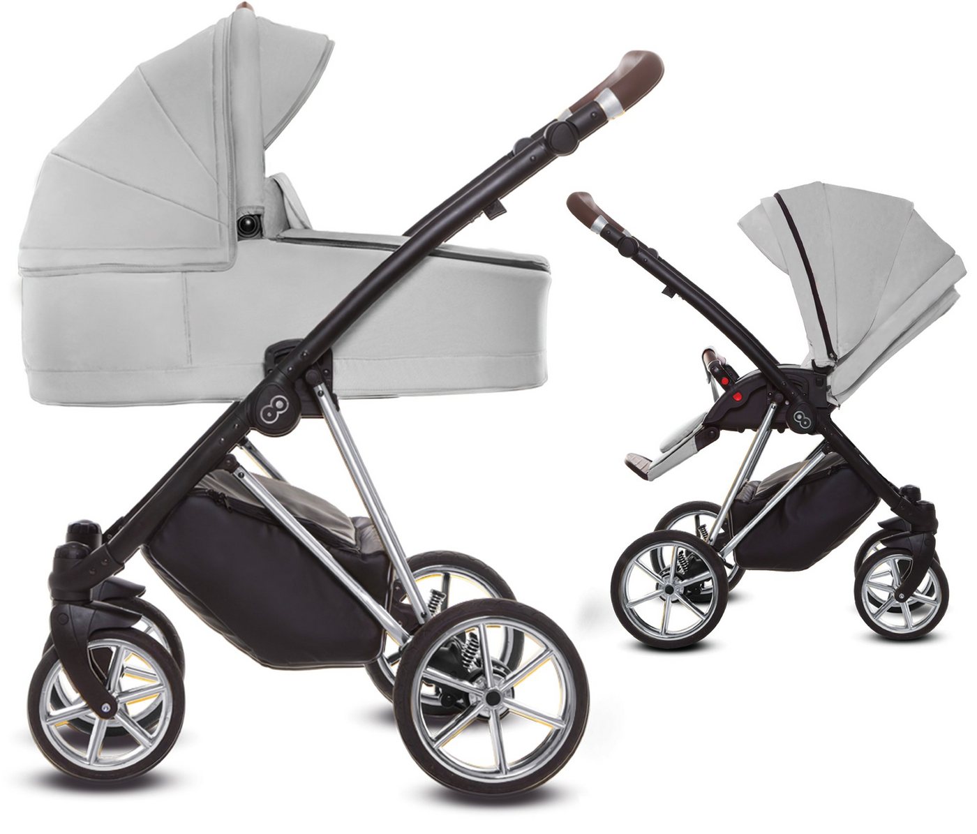 TPFLiving Kombi-Kinderwagen 2in1 Musse Ultra, Baby Buggy Babywanne 5-Punkt-Sicherheitsgurt, großes Zubehör-Set Kinderwagen 2 in 1 Stoff Zen, Gestell Silber von TPFLiving