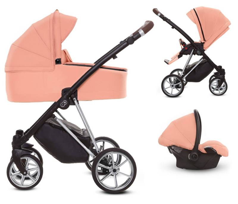 TPFFamily Kombi-Kinderwagen 3 in 1 Musse Ultra, Baby Buggy Babywanne Autositz, großes Zubehör-Set Kinderwagen 3 in 1 Stoff Apricot, Gestell Silber TPFFamily Kombi-Kinderwagen 3 in 1 Musse Ultra, Baby Buggy Babywanne Autositz, großes Zubehör-Set Kinderwagen 3 in 1 Stoff Apricot, Gestell Silber von TPFFamily