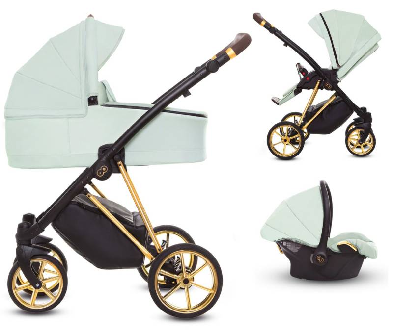 TPFFamily Kombi-Kinderwagen 3 in 1 Musse Ultra, Baby Buggy Babywanne Autositz, großes Zubehör-Set Kinderwagen 3 in 1 Stoff Mint, Gestell Gold TPFFamily Kombi-Kinderwagen 3 in 1 Musse Ultra, Baby Buggy Babywanne Autositz, großes Zubehör-Set Kinderwagen 3 in 1 Stoff Mint, Gestell Gold von TPFFamily
