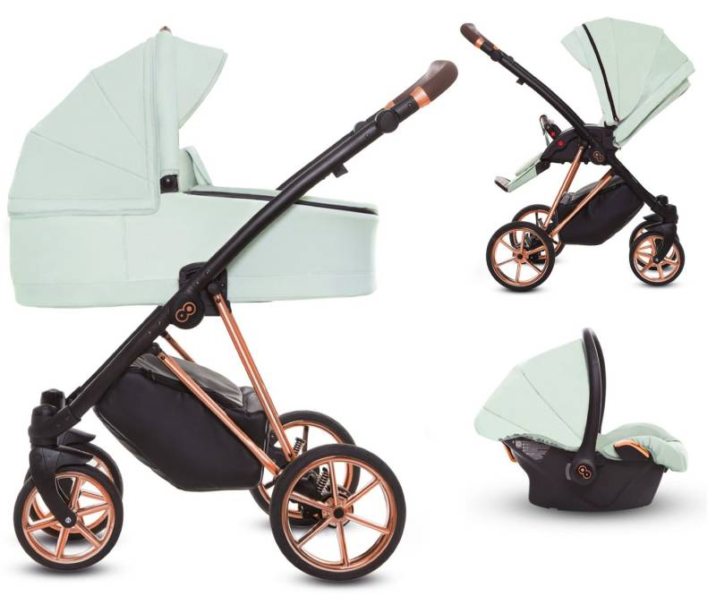 TPFFamily Kombi-Kinderwagen 3 in 1 Musse Ultra, Baby Buggy Babywanne Autositz, großes Zubehör-Set Kinderwagen 3 in 1 Stoff Mint, Gestell Rosé Gold TPFFamily Kombi-Kinderwagen 3 in 1 Musse Ultra, Baby Buggy Babywanne Autositz, großes Zubehör-Set Kinderwagen 3 in 1 Stoff Mint, Gestell Rosé Gold von TPFFamily