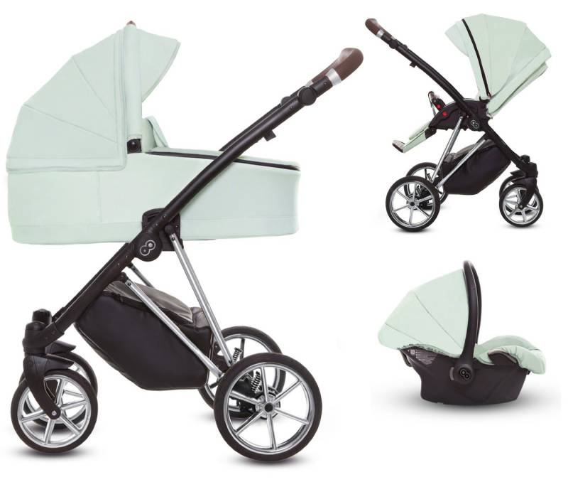 TPFFamily Kombi-Kinderwagen 3 in 1 Musse Ultra, Baby Buggy Babywanne Autositz, großes Zubehör-Set Kinderwagen 3 in 1 Stoff Mint, Gestell Silber TPFFamily Kombi-Kinderwagen 3 in 1 Musse Ultra, Baby Buggy Babywanne Autositz, großes Zubehör-Set Kinderwagen 3 in 1 Stoff Mint, Gestell Silber von TPFFamily