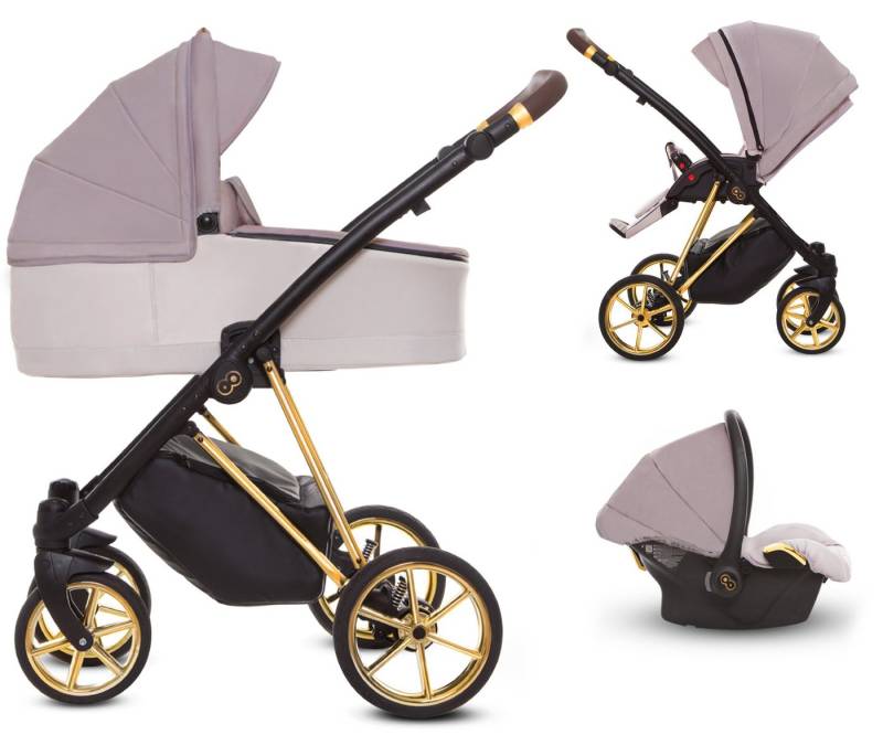 TPFFamily Kombi-Kinderwagen 3 in 1 Musse Ultra, Baby Buggy Babywanne Autositz, großes Zubehör-Set Kinderwagen 3 in 1 Stoff Pastell, Gestell Gold TPFFamily Kombi-Kinderwagen 3 in 1 Musse Ultra, Baby Buggy Babywanne Autositz, großes Zubehör-Set Kinderwagen 3 in 1 Stoff Pastell, Gestell Gold von TPFFamily