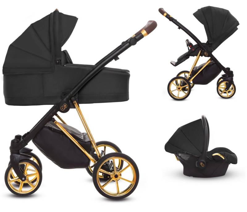 TPFFamily Kombi-Kinderwagen 3 in 1 Musse Ultra, Baby Buggy Babywanne Autositz, großes Zubehör-Set Kinderwagen 3 in 1 Stoff Schwarz, Gestell Gold TPFFamily Kombi-Kinderwagen 3 in 1 Musse Ultra, Baby Buggy Babywanne Autositz, großes Zubehör-Set Kinderwagen 3 in 1 Stoff Schwarz, Gestell Gold von TPFFamily
