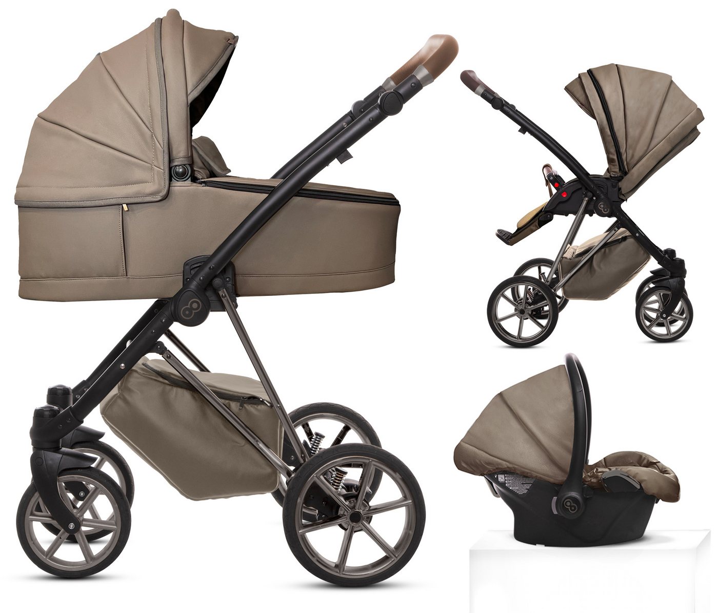 TPFLiving Kombi-Kinderwagen 3in1 Musse Royal, Baby Buggy Babywanne 5-Punkt-Sicherheitsgurt, Zubehör-Set Kinderwagen 3 in 1 Kunstleder Grau, Gestell Grau von TPFLiving