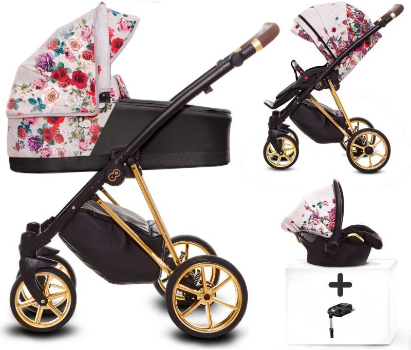 TPFLiving Kombi-Kinderwagen 4 in 1 Musse Light Dark Rose, Buggy Babywanne Autositz Isofix, Moskitonetz Regenschutz Kinderwagen Komplettset Gestell Gold von TPFLiving