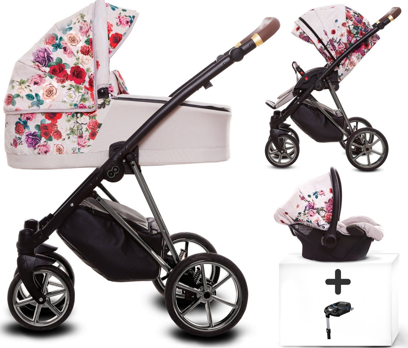 TPFLiving Kombi-Kinderwagen 4 in 1 Musse Light Rose, Buggy Babywanne Autositz Isofix Windeltasche, Moskitonetz Regenschutz Kinderwagen Komplettset Gestell Grau von TPFLiving