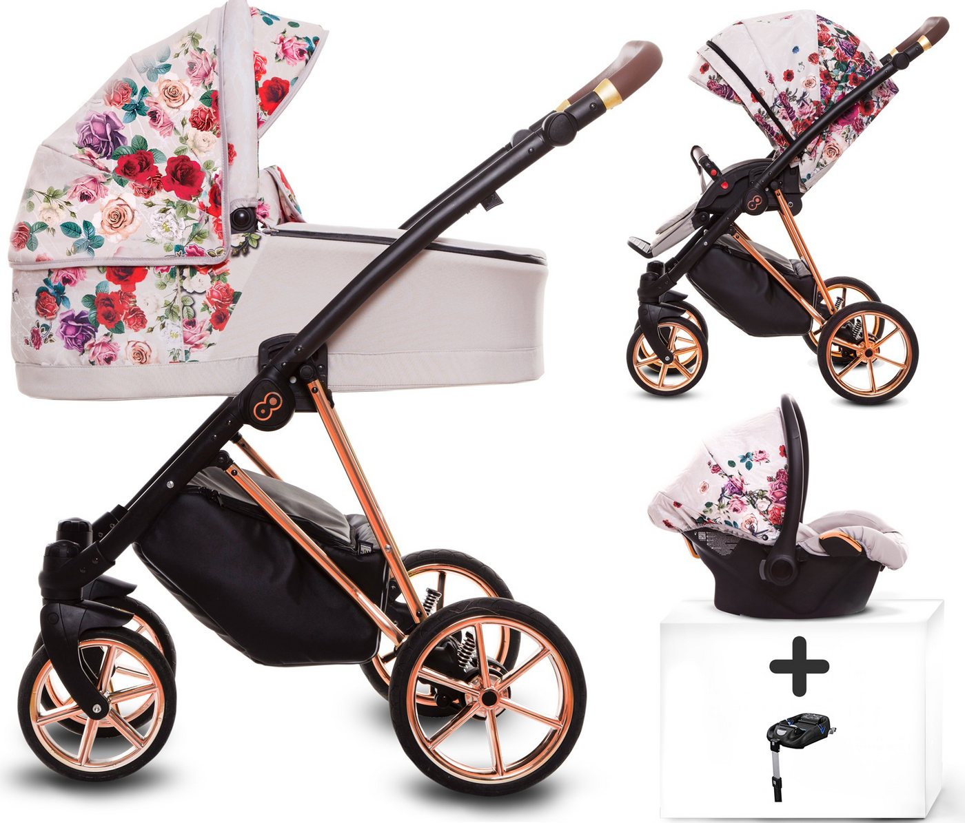 TPFLiving Kombi-Kinderwagen 4 in 1 Musse Light Rose, Buggy Babywanne Autositz Isofix Windeltasche, Moskitonetz Regenschutz Kinderwagen Komplettset Gestell Rose Gold von TPFLiving