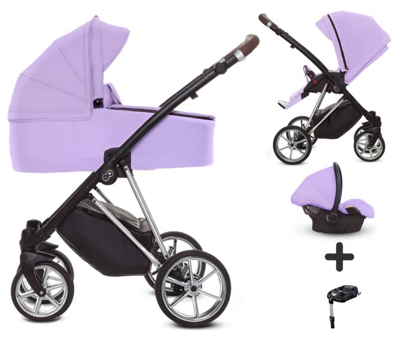 TPFFamily Kombi-Kinderwagen 4 in 1 Musse Ultra, Baby Buggy Babywanne Autositz Isofix Basis, großes Zubehör-Set Kinderwagen 4 in 1 Stoff Lila, Gestell Silber TPFFamily Kombi-Kinderwagen 4 in 1 Musse Ultra, Baby Buggy Babywanne Autositz Isofix Basis, großes Zubehör-Set Kinderwagen 4 in 1 Stoff Lila, Gestell Silber von TPFFamily