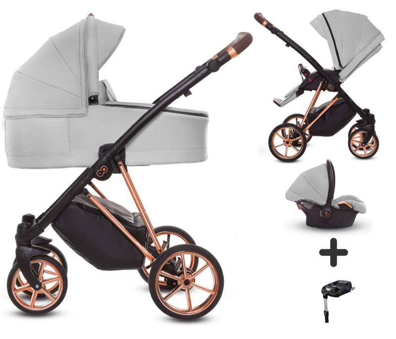 TPFFamily Kombi-Kinderwagen 4 in 1 Musse Ultra, Baby Buggy Babywanne Autositz Isofix Basis, großes Zubehör-Set Kinderwagen 4 in 1 Stoff Zen, Gestell Rosé Gold von TPFFamily