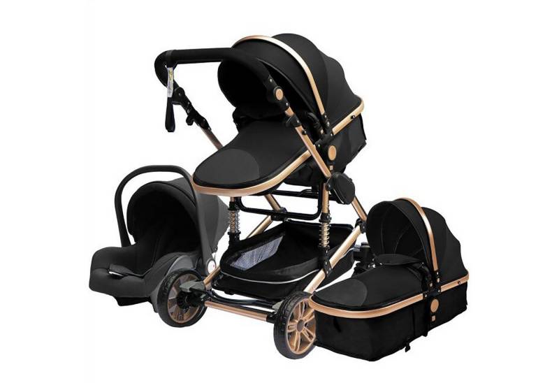 TPFFamily Kombi-Kinderwagen Babyschale Baby Buggy Babywanne 5-Punkt-Sicherheitsgurt Moskitonetz, Getränkehalter Kinderwagen 3 in 1 inkl. Großem Zubehörset Schwarz-Gold TPFFamily Kombi-Kinderwagen Babyschale Baby Buggy Babywanne 5-Punkt-Sicherheitsgurt Moskitonetz, Getränkehalter Kinderwagen 3 in 1 inkl. Großem Zubehörset Schwarz-Gold von TPFFamily
