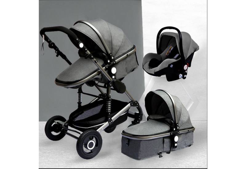TPFLiving Kombi-Kinderwagen Babyschale Baby Buggy Babywanne 5-Punkt-Sicherheitsgurt Moskitonetz, Getränkehalter Kinderwagen 3 in 1 inkl. großem Zubehörset Grau von TPFLiving