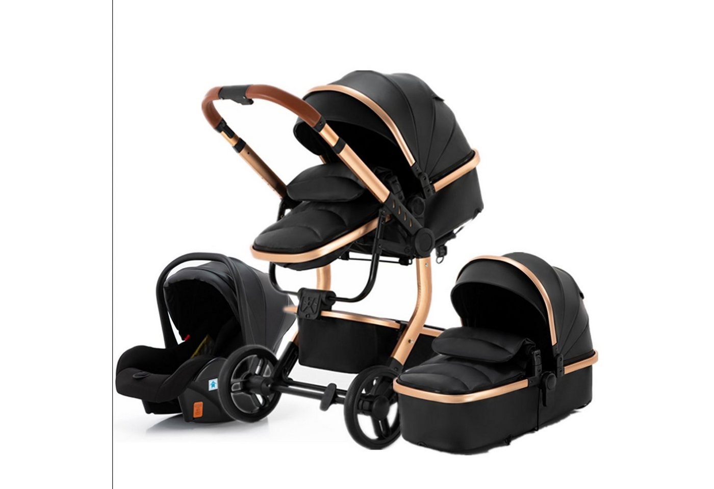 TPFLiving Kombi-Kinderwagen Babyschale Baby Buggy Babywanne 5-Punkt-Sicherheitsgurt Moskitonetz, Getränkehalter inkl. Zubehörset Kinderwagen 3 in 1 Kunstleder Schwarz von TPFLiving