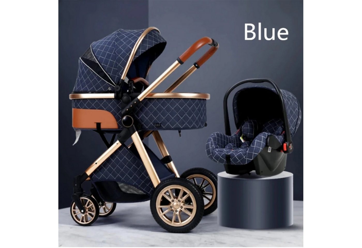 TPFLiving Kombi-Kinderwagen Babyschale Baby Buggy Babywanne Windeltasche, Moskitonetz Regenschutz Kinderwagen 3 in 1 inkl. Zubehörset Blau von TPFLiving