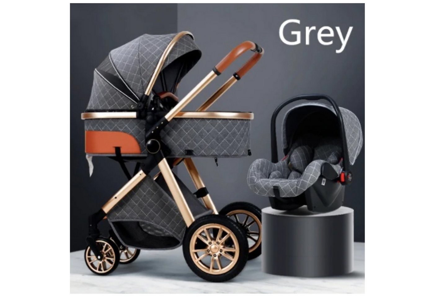 TPFLiving Kombi-Kinderwagen Babyschale Baby Buggy Babywanne Windeltasche, Moskitonetz Regenschutz Kinderwagen 3 in 1 inkl. Zubehörset Grau von TPFLiving