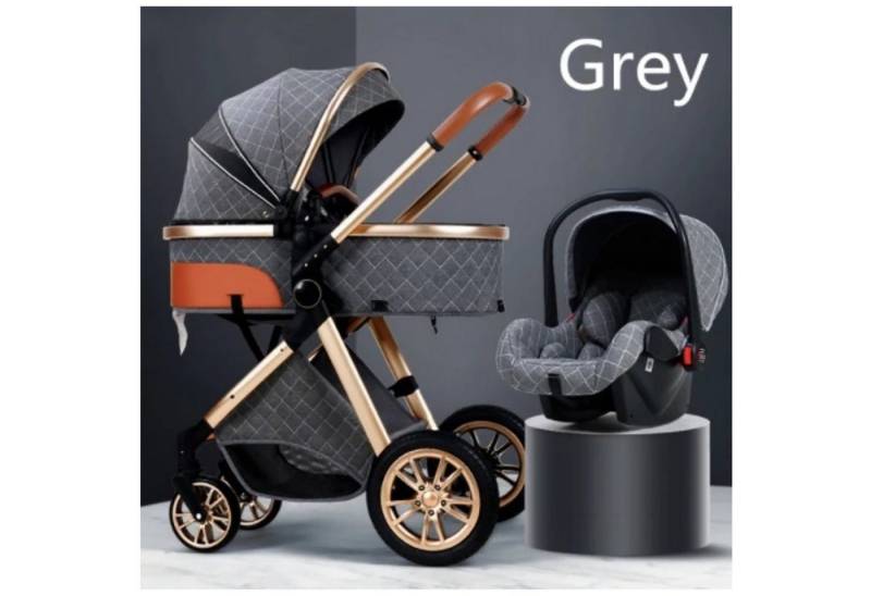 TPFFamily Kombi-Kinderwagen Babyschale Baby Buggy Babywanne Windeltasche, Moskitonetz Regenschutz Kinderwagen 3 in 1 inkl. Zubehörset Grau von TPFFamily