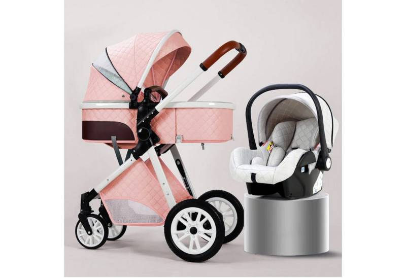 TPFFamily Kombi-Kinderwagen Babyschale Baby Buggy Babywanne Windeltasche, Moskitonetz Regenschutz Kinderwagen 3 in 1 inkl. Zubehörset Rosa von TPFFamily