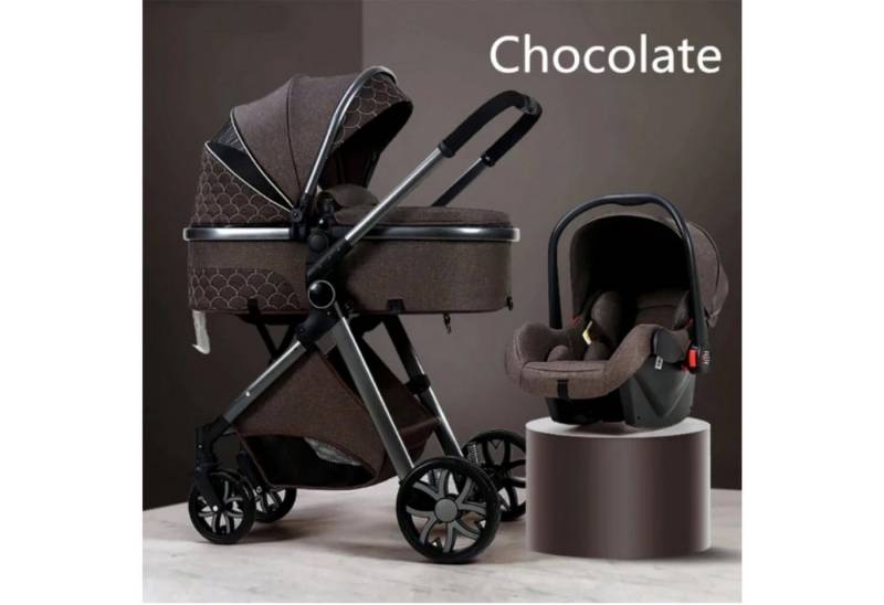 TPFFamily Kombi-Kinderwagen Babyschale Baby Buggy Babywanne Windeltasche, Moskitonetz Regenschutz Kinderwagen 3 in 1 inkl. Zubehörset Schokolade von TPFFamily