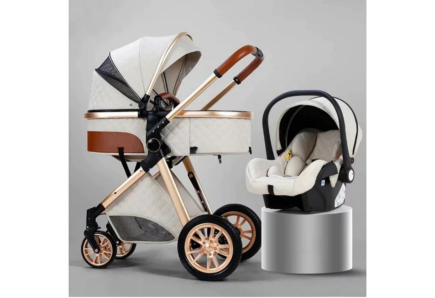 TPFLiving Kombi-Kinderwagen Babyschale Baby Buggy Babywanne Windeltasche, Moskitonetz Regenschutz Kinderwagen 3 in 1 inkl. Zubehörset Weiß von TPFLiving