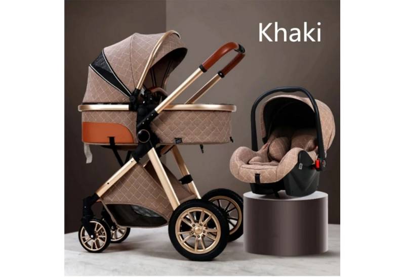 TPFLiving Kombi-Kinderwagen Babyschale Baby Buggy Babywanne Windeltasche, Moskitonetz Regenschutz Kinderwagen 3 in 1 inkl. gZubehörset Braun von TPFLiving
