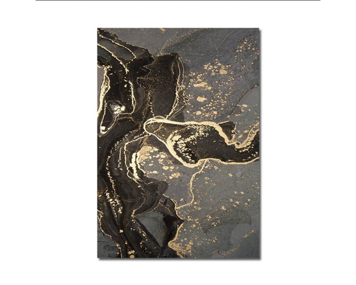 TPFLiving Kunstdruck (OHNE RAHMEN) Poster - Leinwand - Wandbild, Abstrakte Motive - Wanddeko Wohnzimmer - (14 verschiedene Größen zur Auswahl - Auch im günstigen 3-er Set), Farben: Grau, Gold und Schwarz - Größe: 30x42cm von TPFLiving