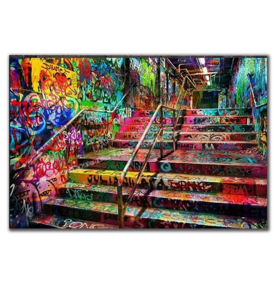 TPFLiving Kunstdruck (OHNE RAHMEN) Poster - Leinwand - Wandbild, Abstrakte Straßen und Treppen (Verschiedene Größen), Farben: Leinwand bunt - Größe: 30x40cm von TPFLiving