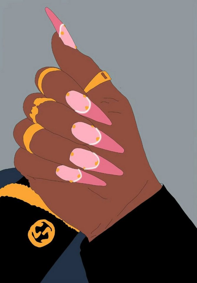 TPFLiving Kunstdruck (OHNE RAHMEN) Poster - Leinwand - Wandbild, Afrikanische Frau Mode Nägel Maniküre Schönheitssalon Leinwand (Leinwandbild XXL), Farben: Braun, Schwarz, Rosa, Gelb, Weiß, Blau -Größe: 20x30cm von TPFLiving