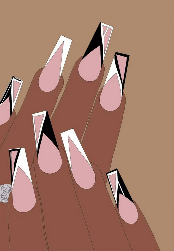 TPFLiving Kunstdruck (OHNE RAHMEN) Poster - Leinwand - Wandbild, Afrikanische Frau Mode Nägel Maniküre Schönheitssalon Leinwand (Leinwandbild XXL), Farben: Braun, Schwarz, Rosa, Gelb, Weiß, Blau -Größe: 50x70cm von TPFLiving