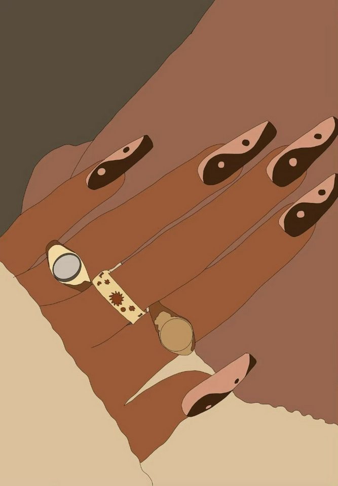 TPFLiving Kunstdruck (OHNE RAHMEN) Poster - Leinwand - Wandbild, Afrikanische Frau Mode Nägel Maniküre Schönheitssalon Leinwand (Leinwandbild XXL), Farben: Braun, Schwarz, Rosa, Gelb, Weiß, Blau -Größe: 40x60cm von TPFLiving